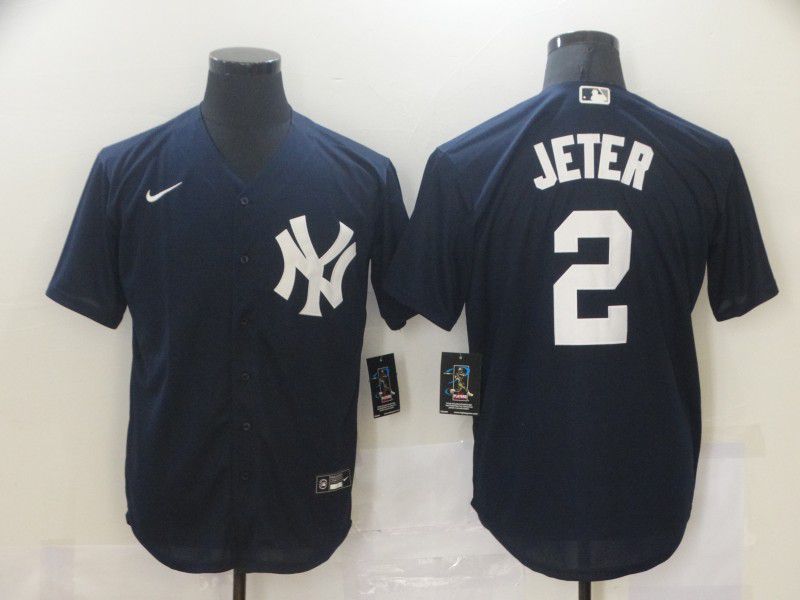 Men New York Yankees #2 Jeter Blue Game Nike MLB Jerseys